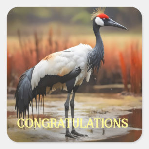 Red Crowned crane standing on water Square Sticker