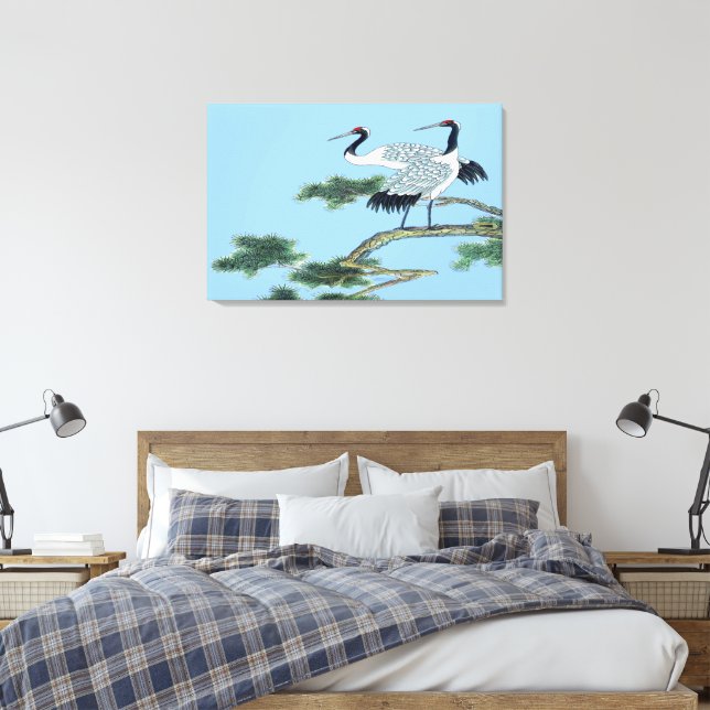 Red Crowned Crane Standing Wrapped Canvas Print (Insitu(Bedroom))
