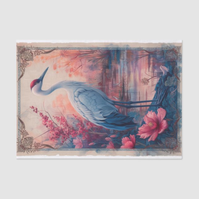 Red Crowned Crane Watercolour Tissue Paper (Front)