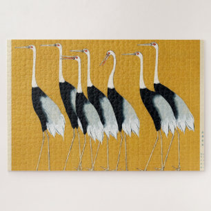 Red Crowned Cranes by Ogata Korin Vintage Woodcut Jigsaw Puzzle
