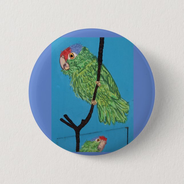 red-crowned parrot perching 6 cm round badge (Front)