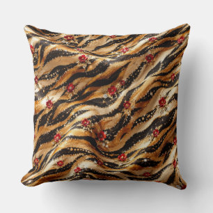 Red Crystal Rose Tiger Fabric Cushion