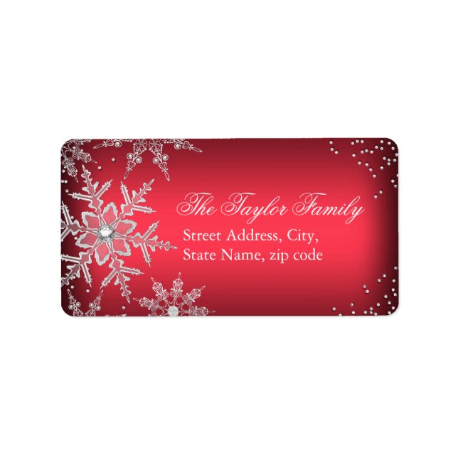 Red Crystal Snowflake Christmas Address Labels (Front)