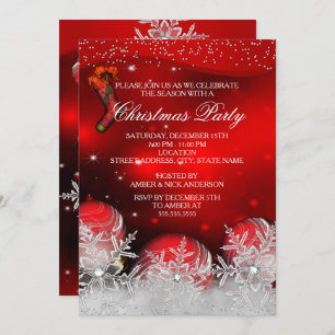Red Crystal Snowflake Christmas Party Invitation