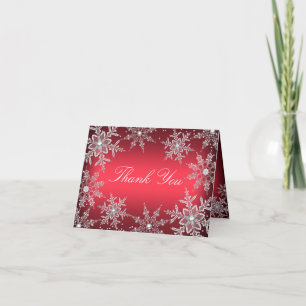 Red Crystal Snowflake Christmas Thank You Card