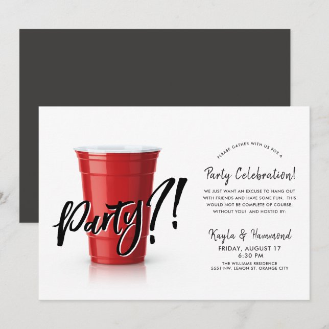 Red Cup | Any Occassion Celebration Party Fun Invi Invitation (Front/Back)