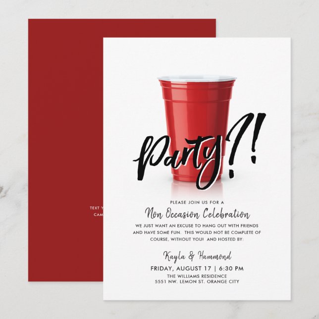 Red Cup | Any Occassion Celebration Party Red Invitation (Front/Back)