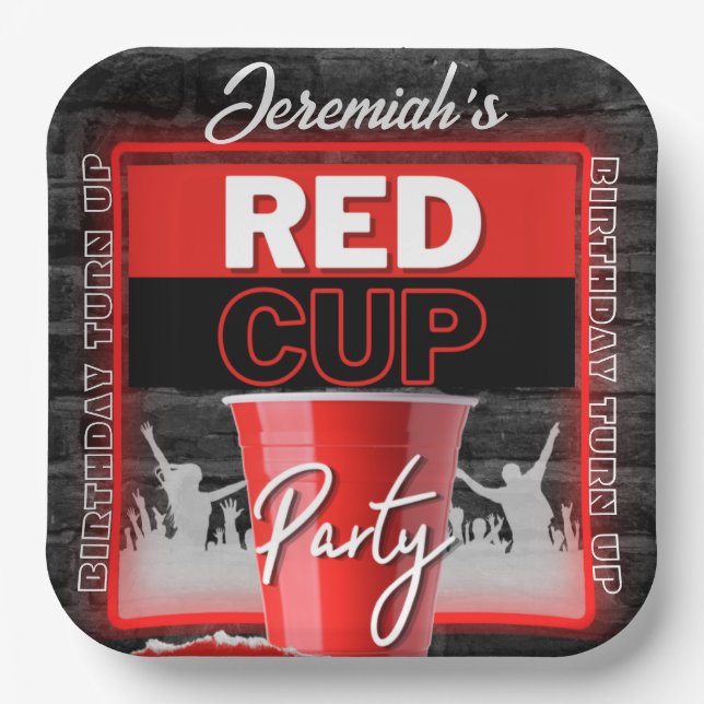 Red Cup Club | Flyer Style Grunge Birthday Paper Plate (Front)