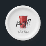 Red Cup Humour | Special Occassion Celebration  Paper Plate<br><div class="desc">Sometimes,  you just need an excuse to party.  This set of paper plates has all the elements for your special occasion or non-occasion celebration.
It features a classic red cup with the words "party?!" above it.  Underneath is a spot for your unique information.</div>