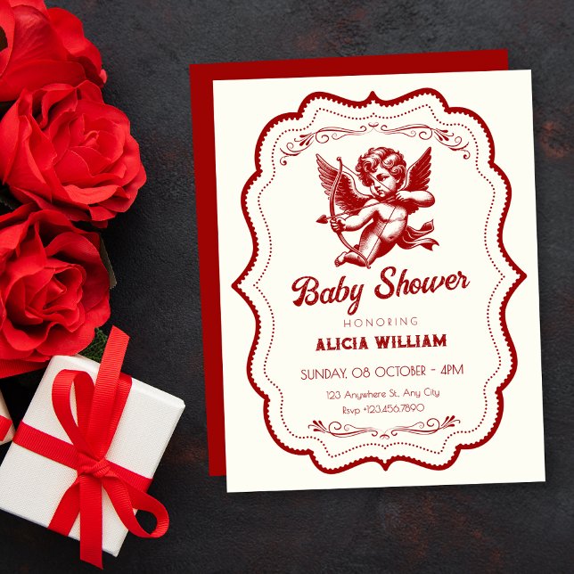 Red cupid angel baby shower invitation (Creator Uploaded)
