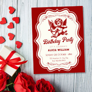 Red cupid angel birthday invitation