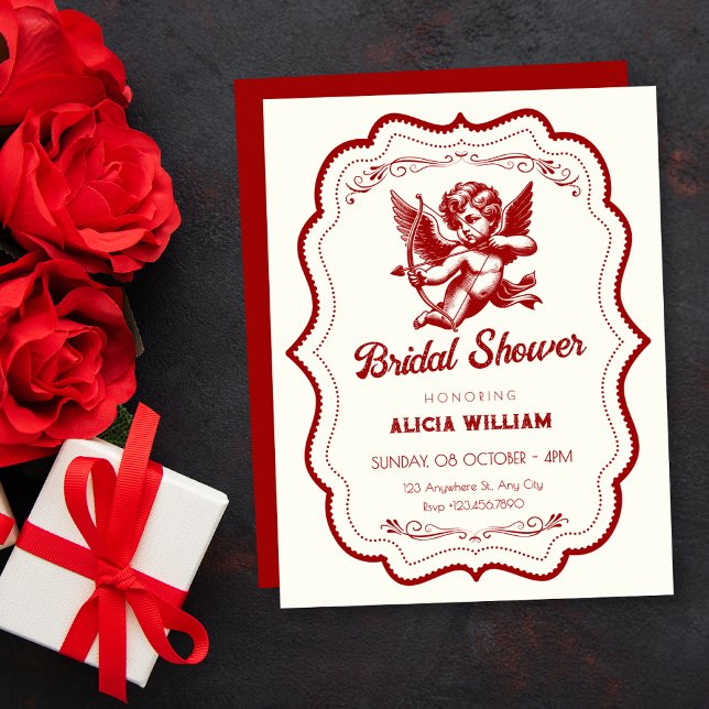 Red cupid angel bridal shower invitation (Creator Uploaded)