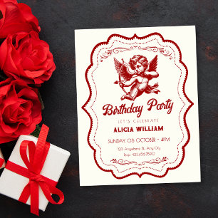 Red cupid angel invitation