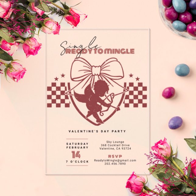 Red Cupid Singles Valentine's Day Party  Acrylic Invitations (Creator Uploaded)