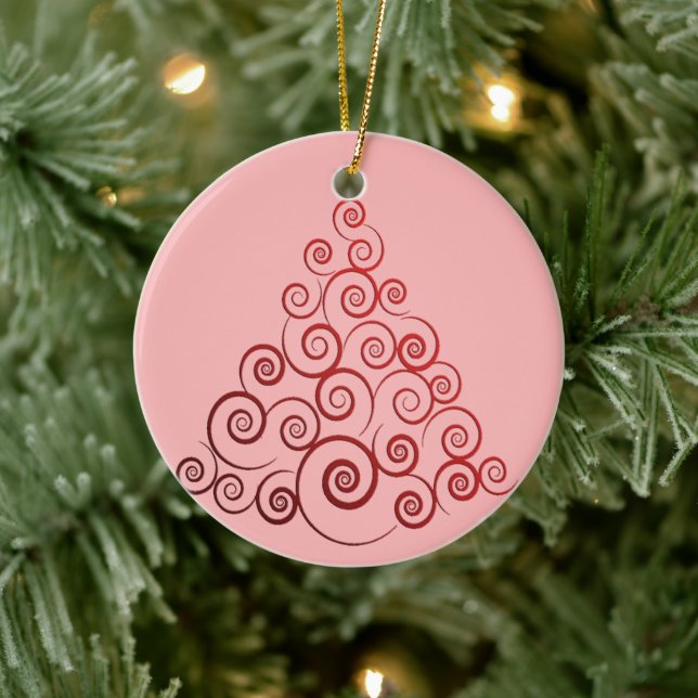 Red Curleque Christmas Tree Ceramic Tree Decoration (Tree)