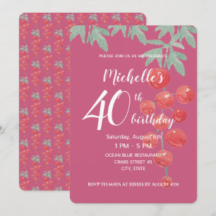Red Currant Berries Watercolor Hand-painted Invitation
