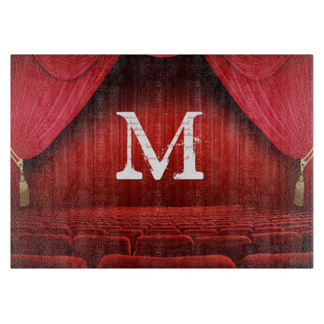 Red Curtain Theatre Monogram Glass Cutting Board (Front)