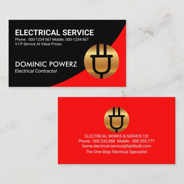 Red Curve Gold Power Plug Business Card (Front/Back)