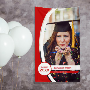 Red Curved Frame Photo Graduation Banner
