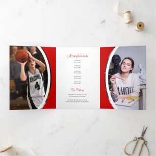 Red Curved Frame Three Photo Graduation Tri-Fold Invitation