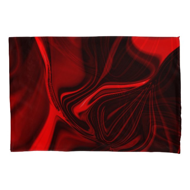 Red curves and undulations on dark background pillowcase (Front)