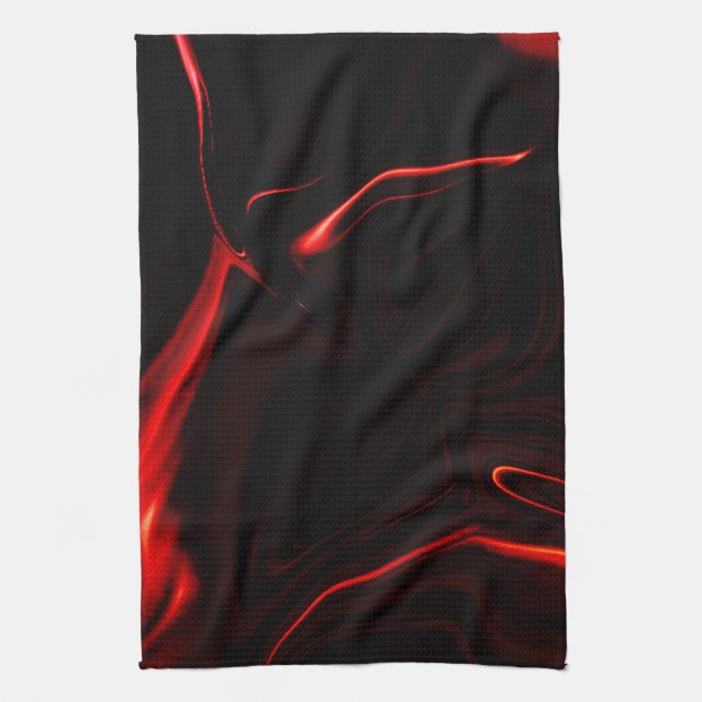 Red curves or undulations in darkest red fund tea towel (Vertical)