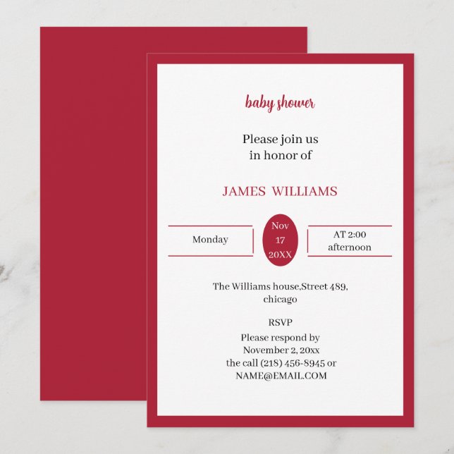 Red Custom Baby Shower Invitation (Front/Back)