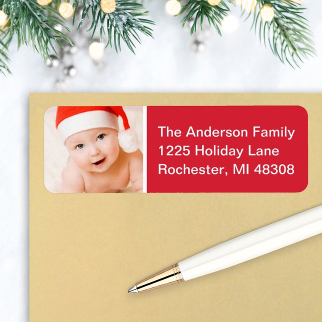 Red Custom Christmas Photo Return Address (Creator Uploaded)