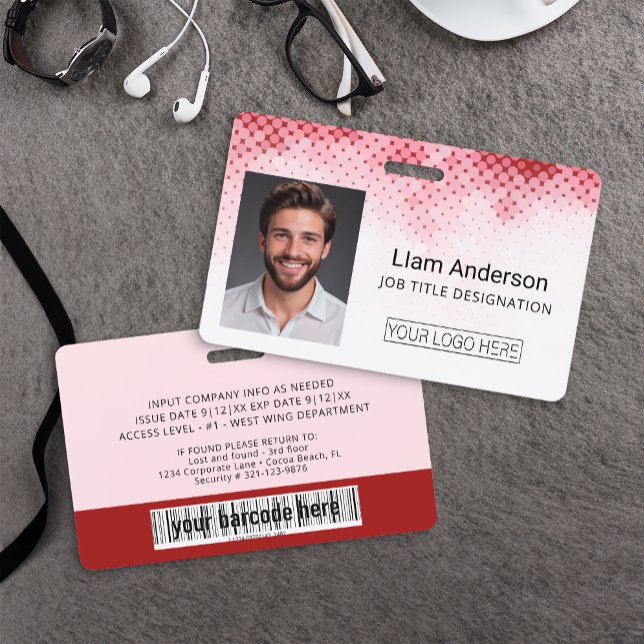 Red Custom Employee ID Photo Badge ID Badge (Custom Employee Photo Badge)