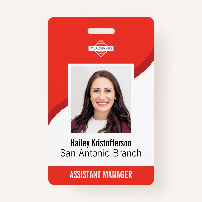 Red Custom Employee Logo Photo ID Name Badge ID Badge (Front)