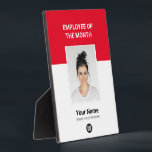 Red Custom Employee of the Month Photo Awards Plaque<br><div class="desc">Red Custom Employee of the month Appreciation plaque featuring Photo,  business company Logo,  employee Name and title. Any colour,  any font,  no minimum.</div>
