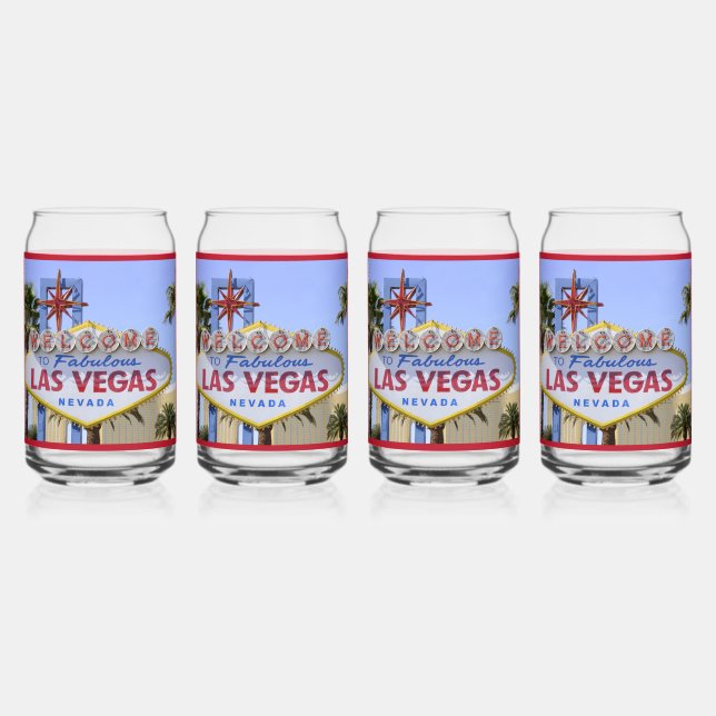 Red Custom Family Las Vegas Nevada Welcome Sign  Can Glass (Front)
