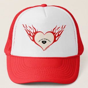 Red Custom flaming heart Trucker Hat