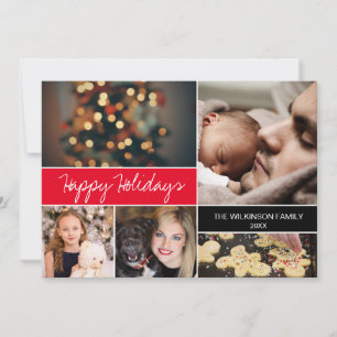 Red Custom Happy Holidays Family Photos Christmas Holiday Card