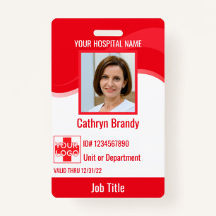 Red custom Hospital Employee Security, logo ID Badge