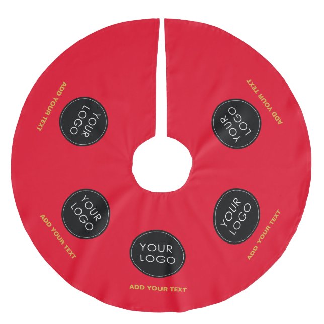 Red Custom Logo Company Business Christmas  Brushed Polyester Tree Skirt (Front)