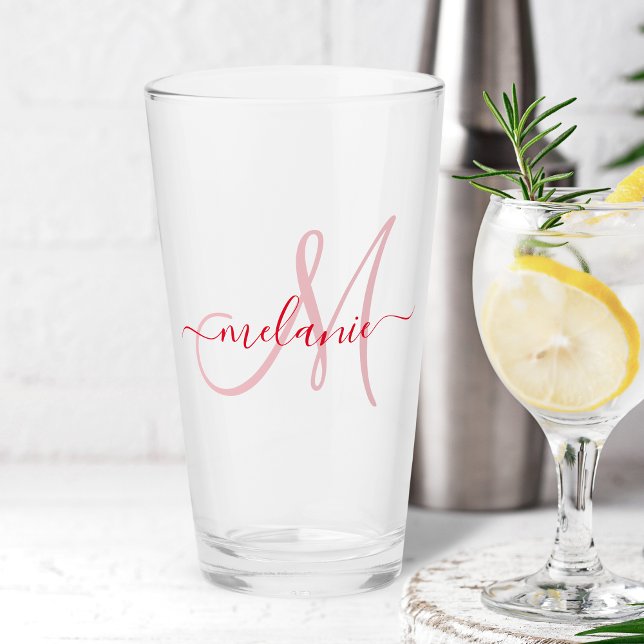 Red Custom Monogram Name Modern Handwriting Glass (Creator Uploaded)