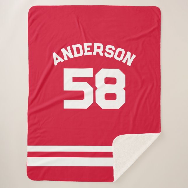 Red Custom Name & Number Sports Fan  Sherpa Blanket (Front)