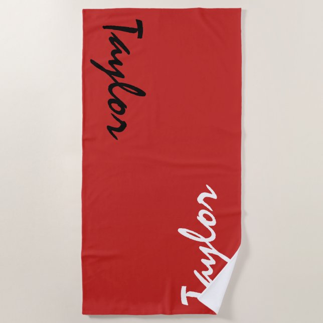 Red Custom Name Personalised Beach Towel (Front)