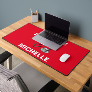 Red Custom Nurse Name Desk Mat