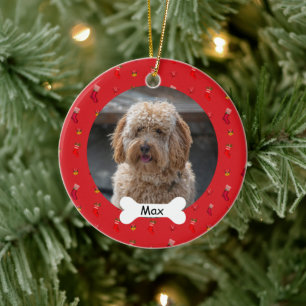 Red Custom Pet Puppy Dog Photo Ceramic Tree Decoration