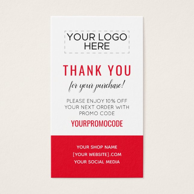 Red Custom Promo Code Discount Card (Front)