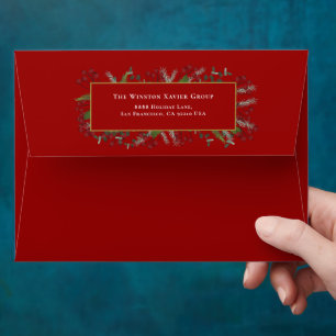 Red Custom Return address Elegant Xmas Foliage Envelope