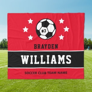 Red Custom Soccer Name and Number Fleece Blanket