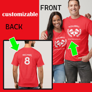 RED Custom text (front and back) Pickleball  T-Shirt