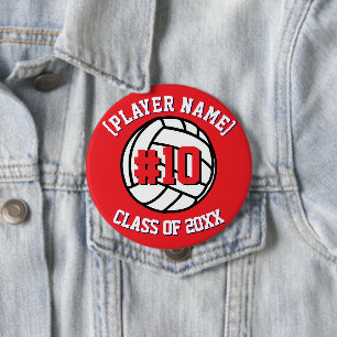 Red Custom Volleyball Player and Class 10 Cm Round Badge
