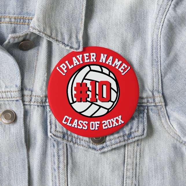 Red Custom Volleyball Player and Class 10 Cm Round Badge (In Situ)