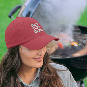 Red Custom White Text Embroidered Hat