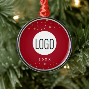 Red Custom Year Your Logo Here Gold Confetti Metal Tree Decoration
