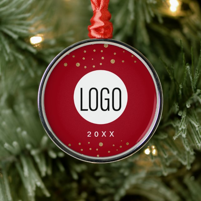 Red Custom Year Your Logo Here Gold Confetti Metal Tree Decoration (Tree)